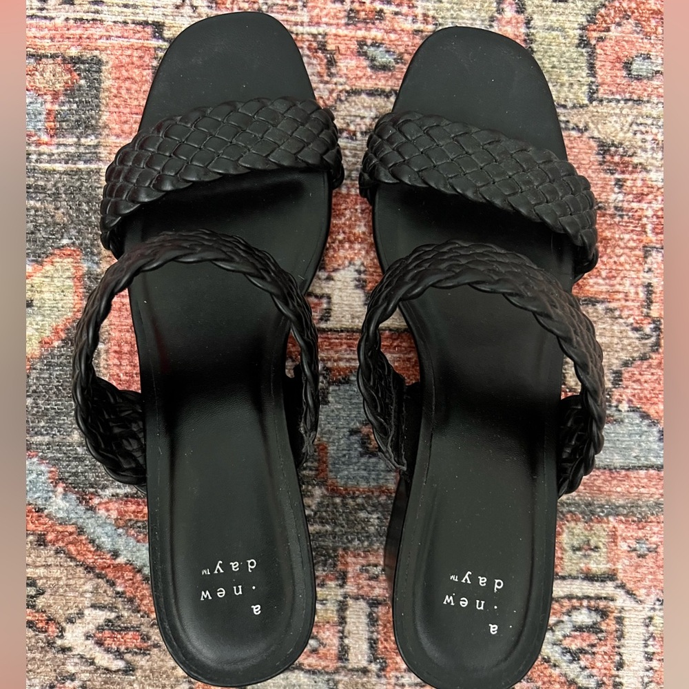 A New Day - black woven heel sandal - size 8.5